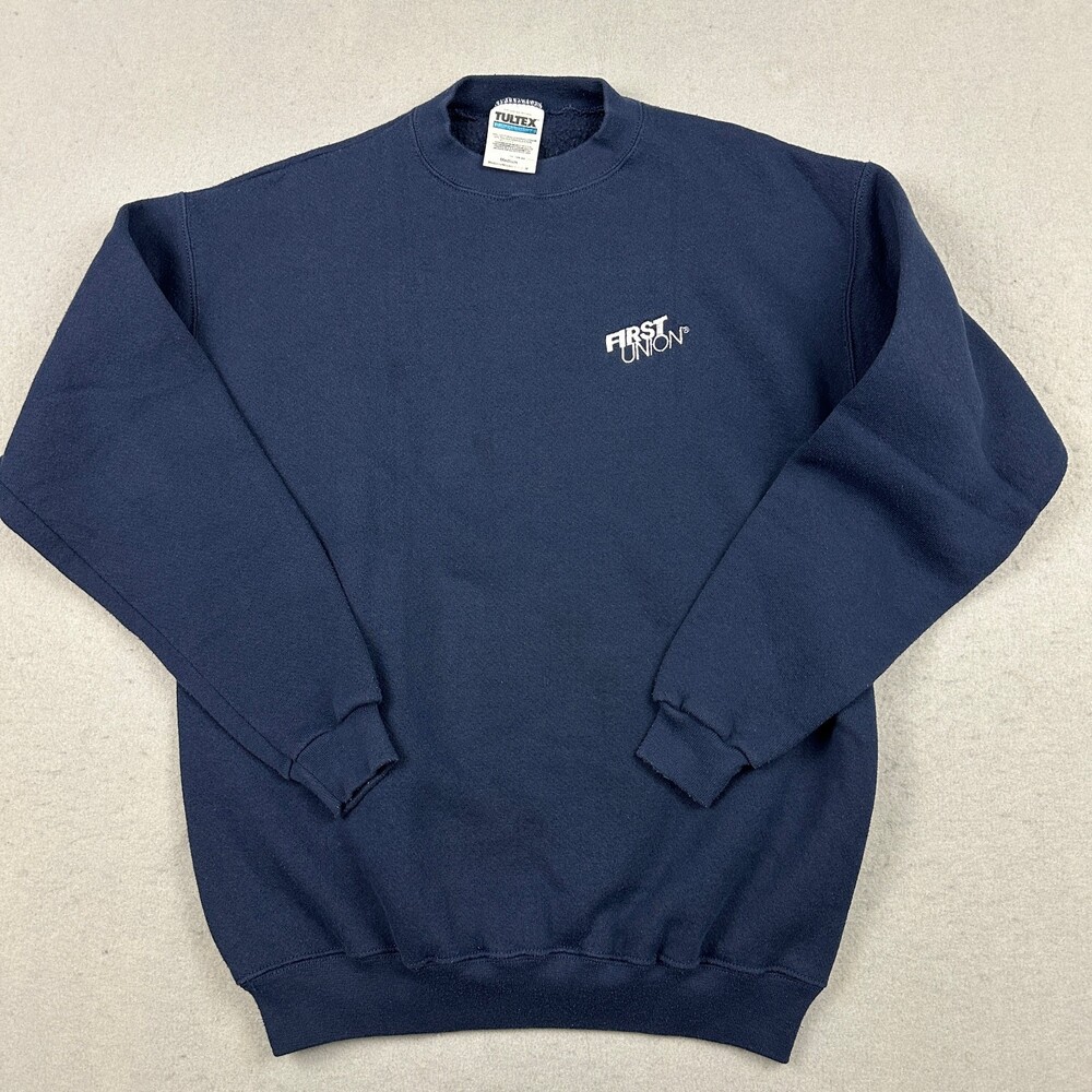 Vintage Tultex Sweatshirt Men Medium Blue Solid First Union Crewneck M